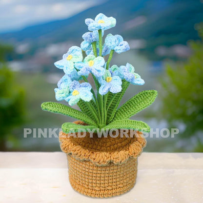 Handmade Crochet Forget-Me-Not Flower Pot: Pink, Blue, Purple