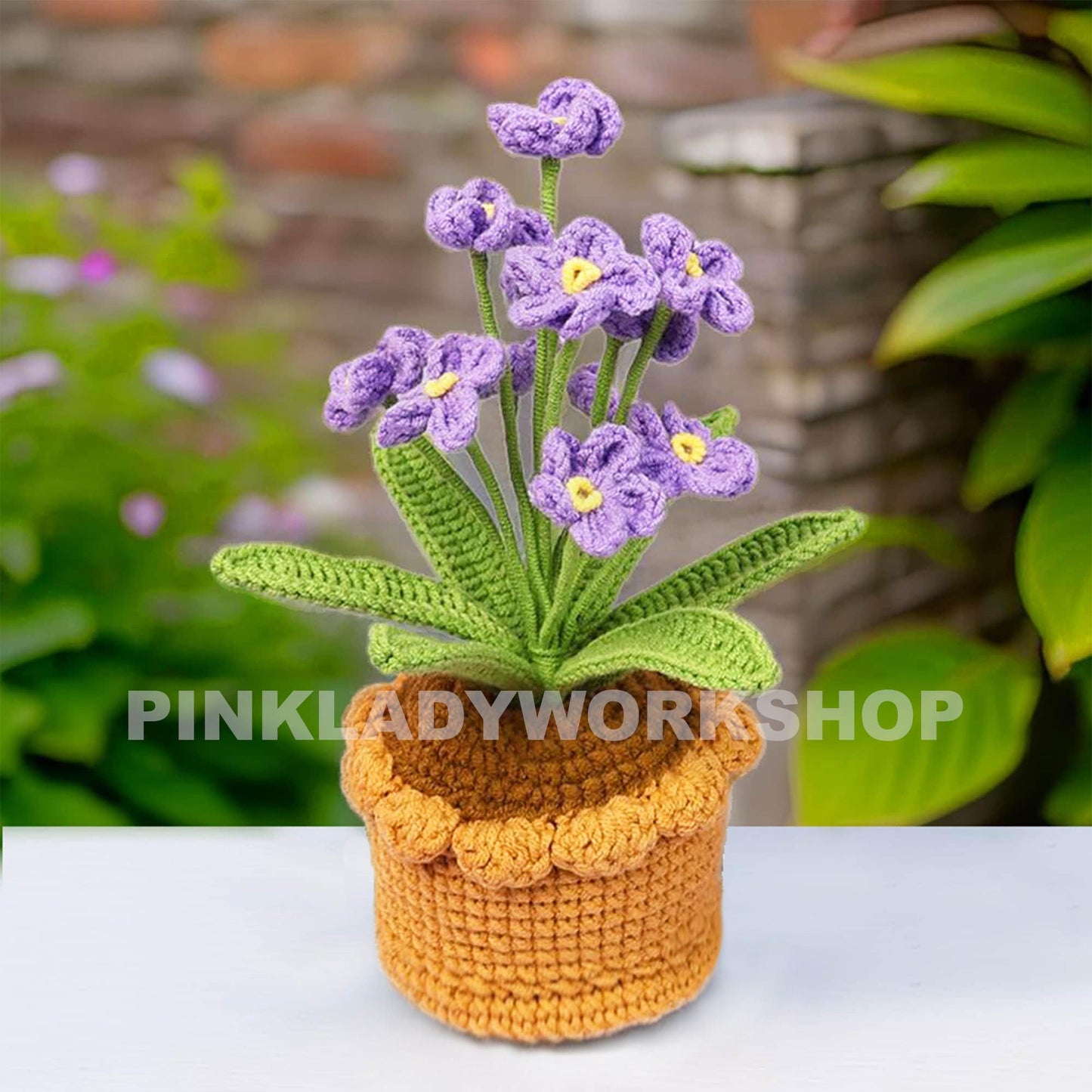 Handmade Crochet Forget-Me-Not Flower Pot: Pink, Blue, Purple