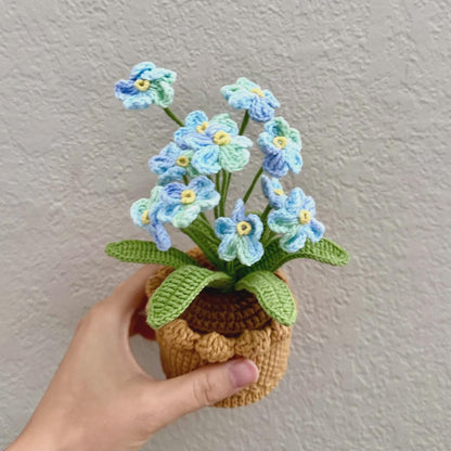 Handmade Crochet Forget-Me-Not Flower Pot: Pink, Blue, Purple