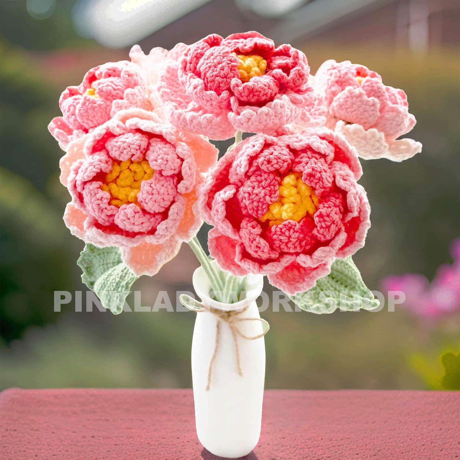 Handmade Crochet Cotton Peony Flower Stems | Bouquet Arrangement