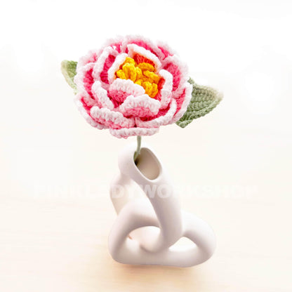 Handmade Crochet Peony Flower Stems (no vase) | Pink | Bouquet | Gift for Mom Girlfriend Teacher | Artificial Plant | Flowers Arrangement