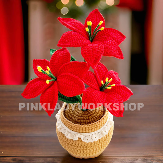 Handmade Crochet Poinsettia Pot: Christmas Home Decor