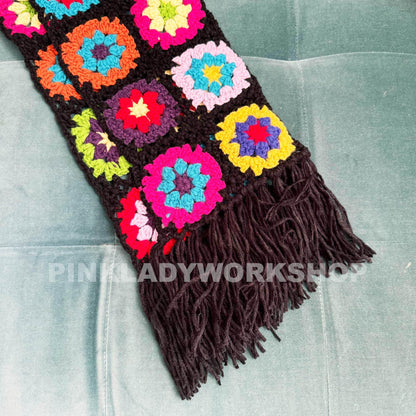 Handmade Crochet Granny Square Scarf: Colorful Winter Fashion