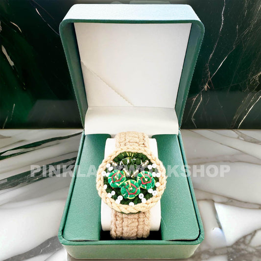 Handmade Crochet Rolex Watch | Green | Cute Crochet Toy | Crocheted Art | Gift for Boys | Father's Day | Boyfriend | Husband | Birthday