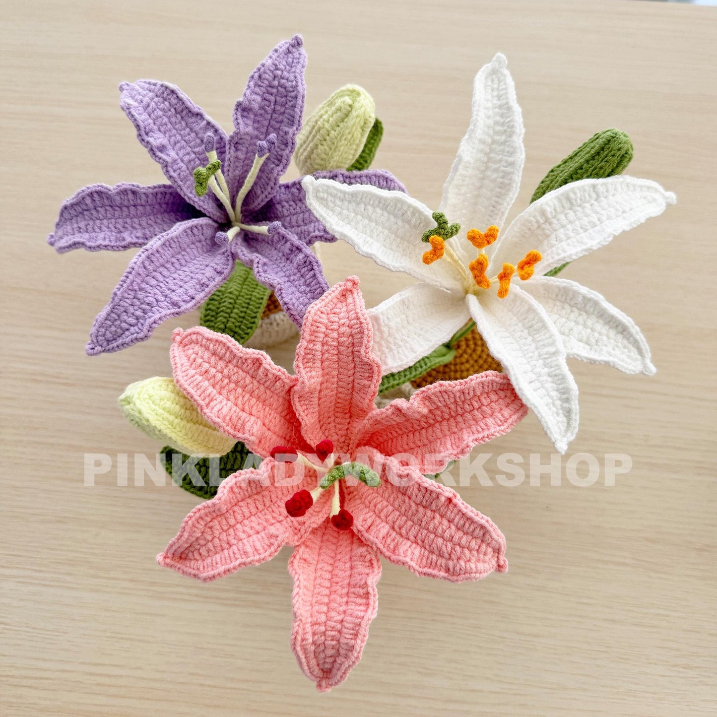 Handmade Crochet White Lily Bonsai - Cotton Flower Decor