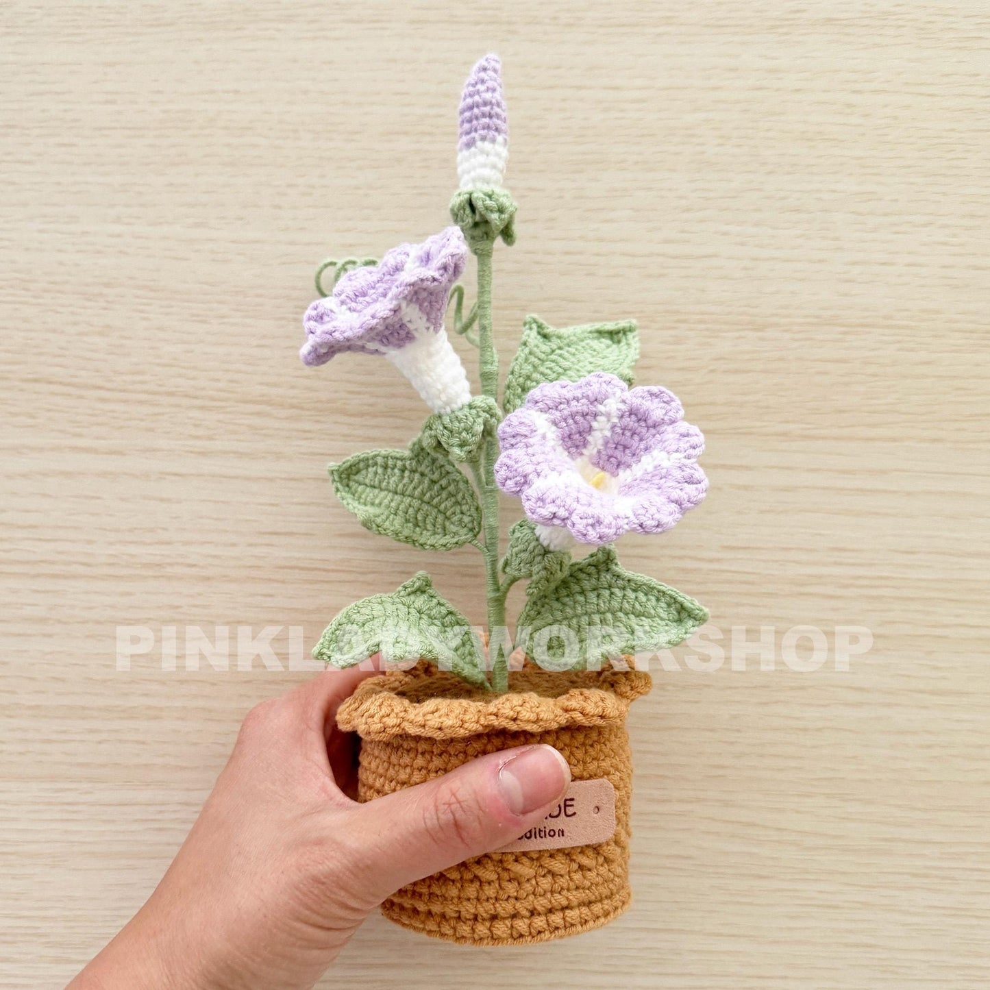 Handmade Crochet Morning Glory Plant: Purple Home Decor
