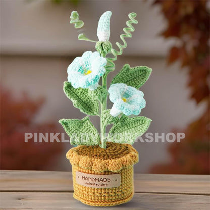 Handmade Crochet Morning Glory Plant: Purple Home Decor