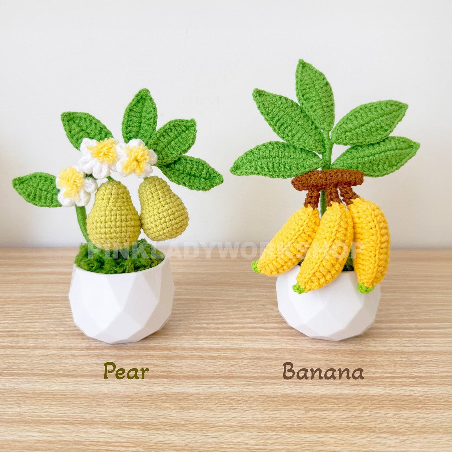 Crochet Fruit Pot Set: Handmade Yarn Plants, Kawaii Mini Decor