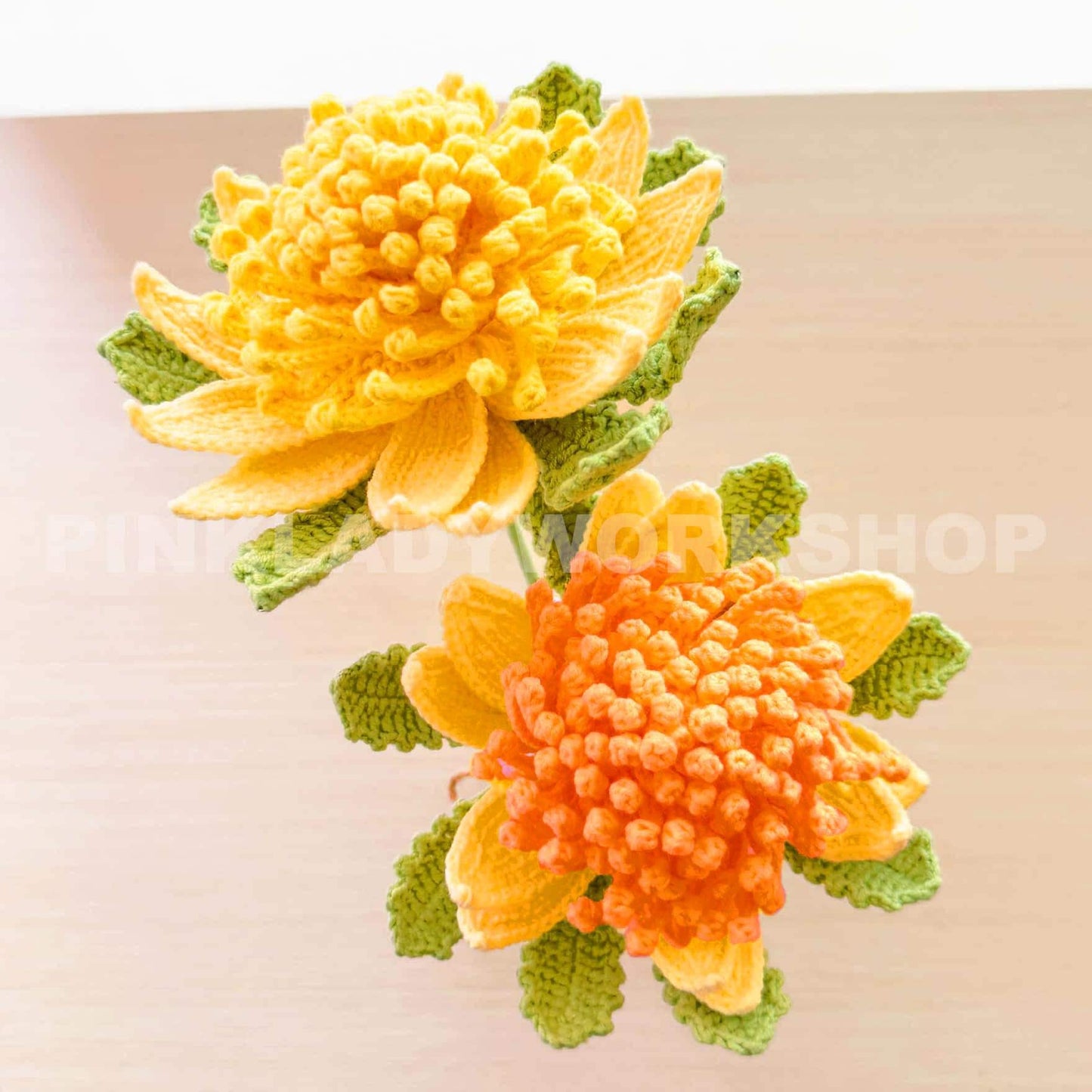 Handmade Crochet Chrysanthemum Stem (no vase): Fall Floral Decor, Yarn Flower