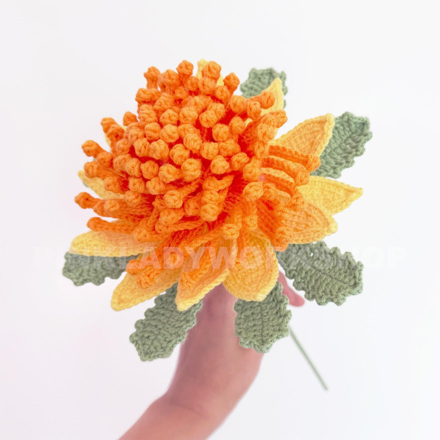 Handmade Crochet Chrysanthemum Stem (no vase): Fall Floral Decor, Yarn Flower