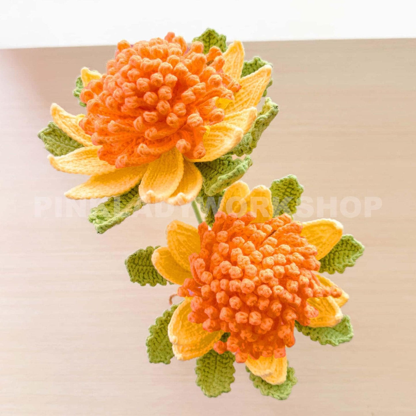 Handmade Crochet Chrysanthemum Stem (no vase): Fall Floral Decor, Yarn Flower