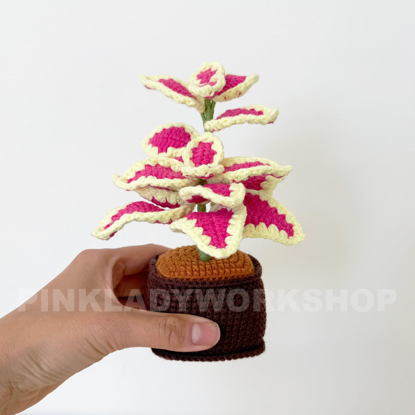Handmade Crochet Coleus Plant Pot: Colorful Leaf Home Decor