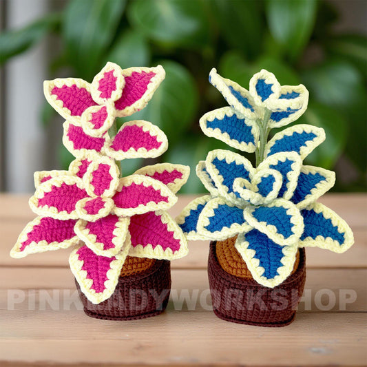 Handmade Crochet Coleus Plant Pot: Colorful Leaf Home Decor