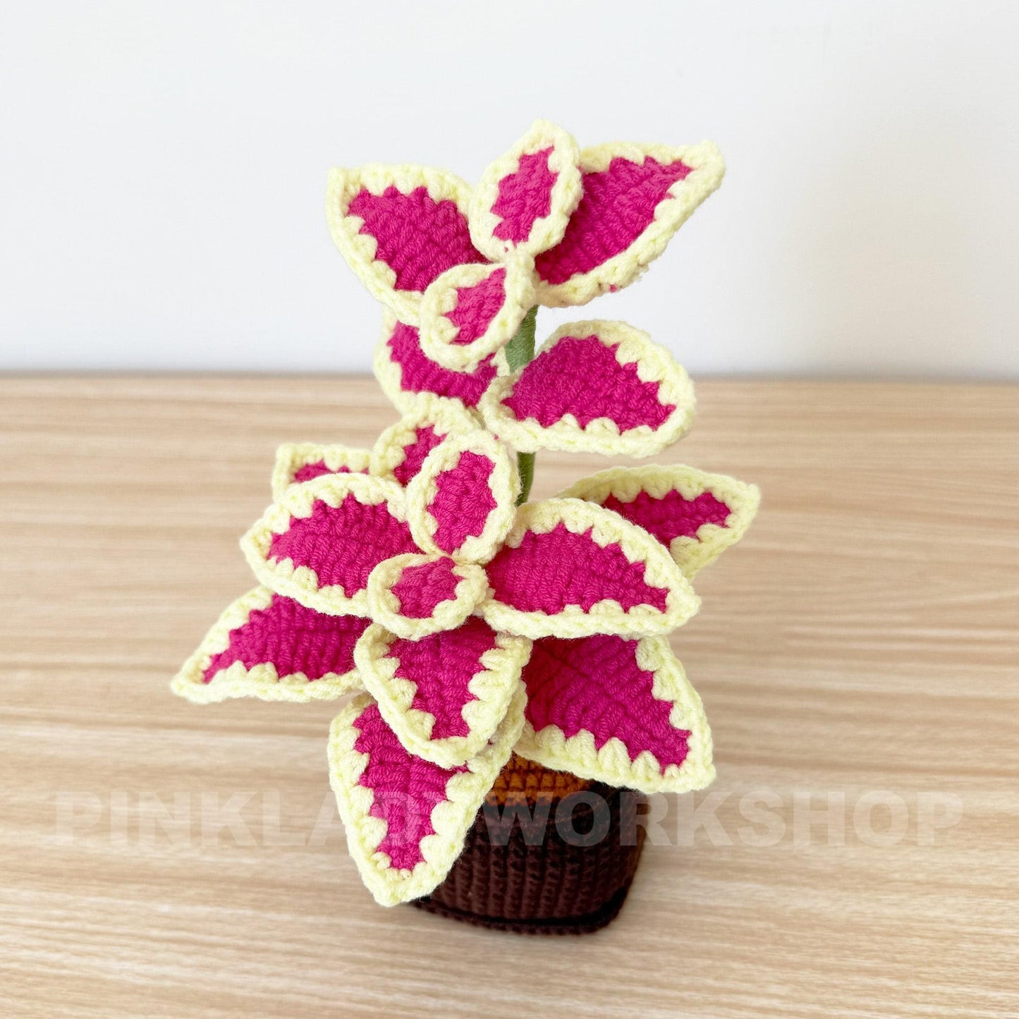 Handmade Crochet Coleus Plant Pot: Colorful Leaf Home Decor