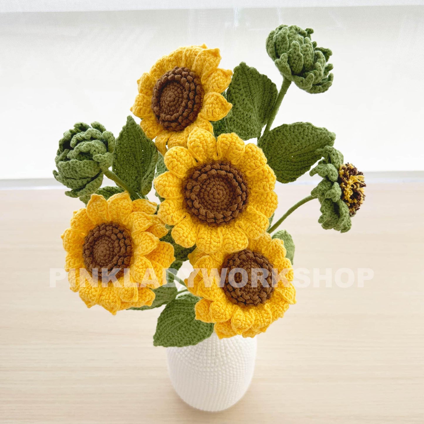 Handmade Crochet Sunflower Bouquet with Vase: Decorative Yarn Flowers