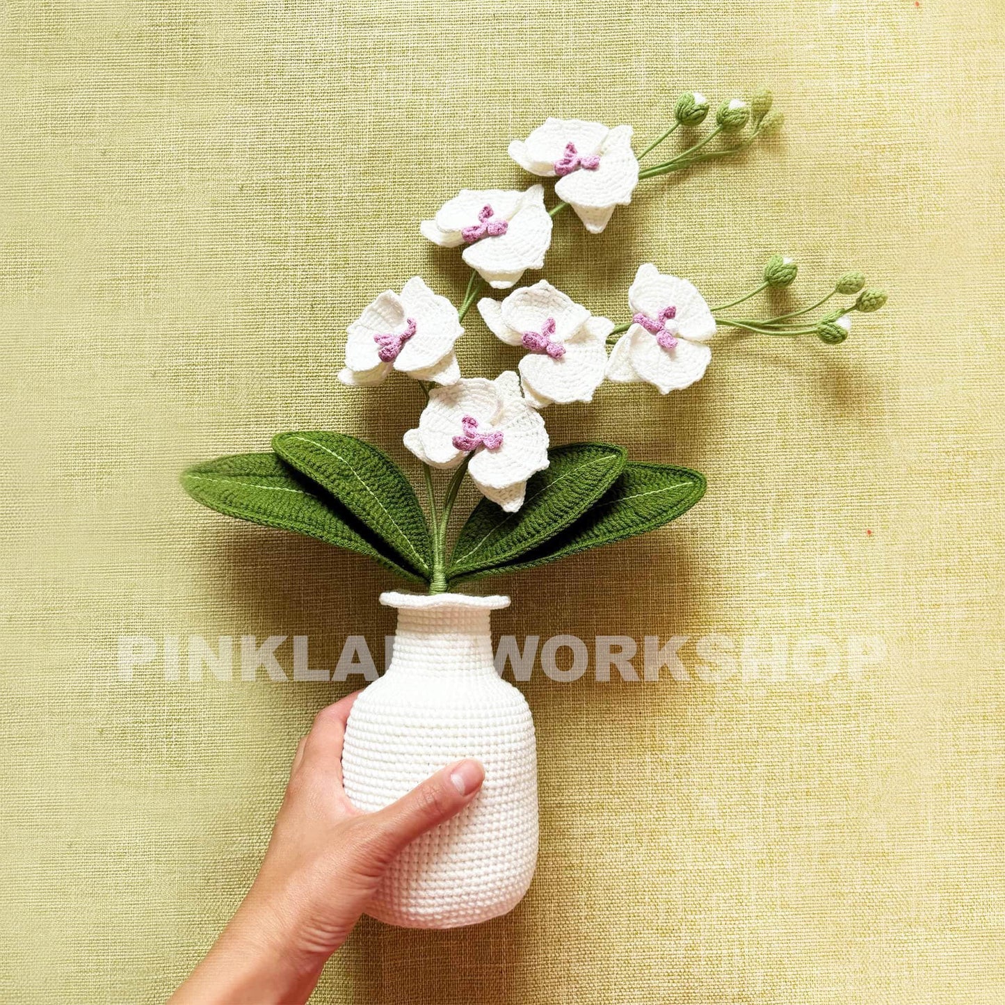 Crochet Moth Orchid Bonsai with Vase: Handmade Cotton Yarn Decor