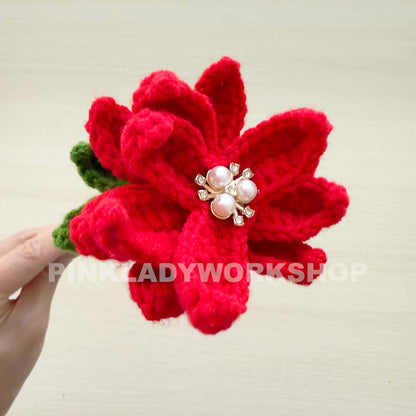 Crochet Poinsettia Stem: Handmade Christmas Flower Decor