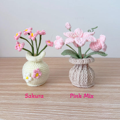 Handmade Crochet Vase | Forget-me-not | Sunflower | Rose | Blue Yellow Purple Pink | Flower Home Decoration | Valentines Graduation Gift
