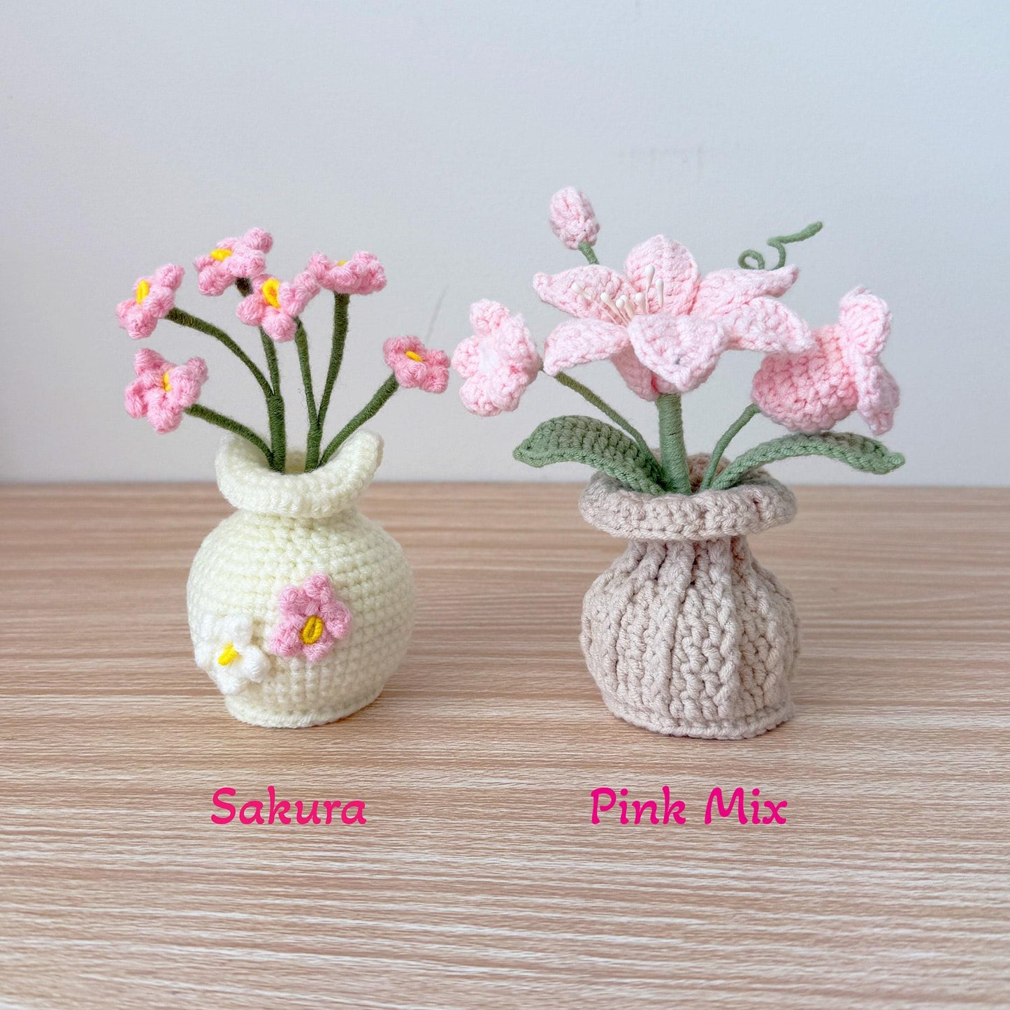 Handmade Crochet Flower Vase: Sunflower, Rose, Forget-Me-Not