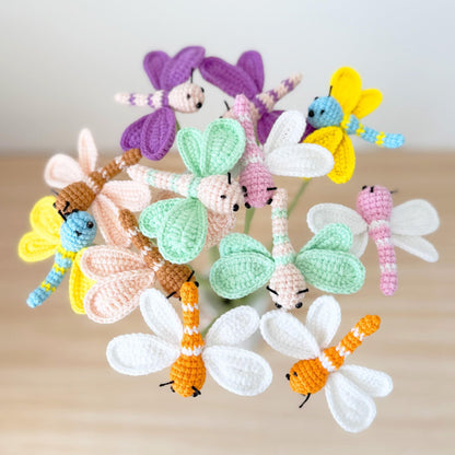 Handmade Crochet Dragonfly on Stem| Insect Decor | Cute Crochet Bug | Nature Inspired | Whimsical Yarn Animal | Home Decoration