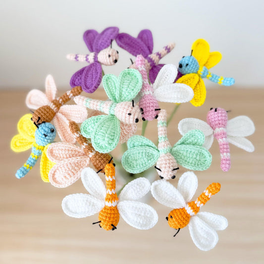 Handmade Crochet Dragonfly on Stem| Insect Decor | Cute Crochet Bug | Nature Inspired | Whimsical Yarn Animal | Home Decoration