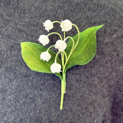 Handmade Micro Crochet Lily of the Valley Brooch | White Floral Pin | Spring Flower Corsage | Botanical Crochet Jewelry | Wedding Accessory