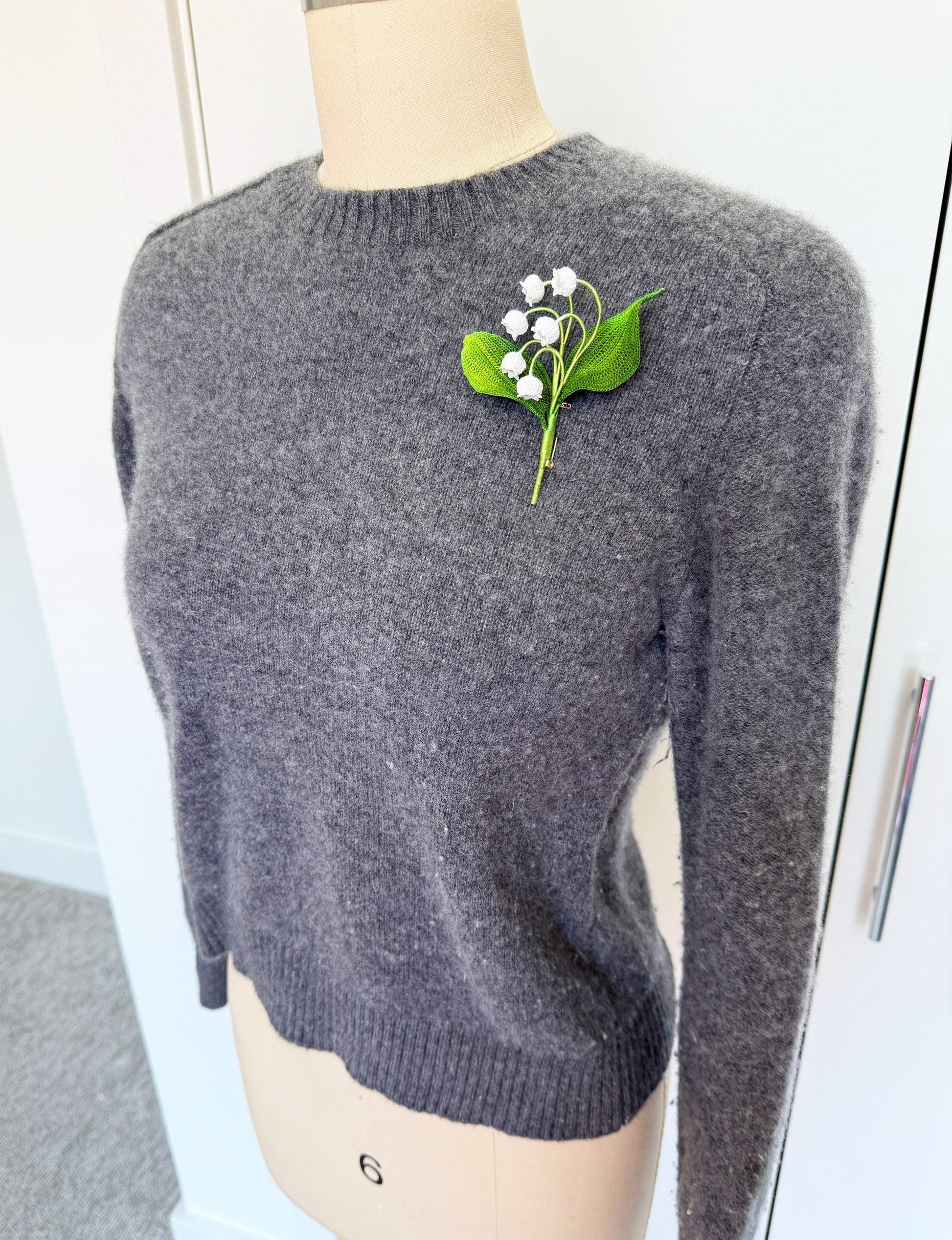 Micro Crochet Lily of the Valley Brooch: Handmade Floral Pin