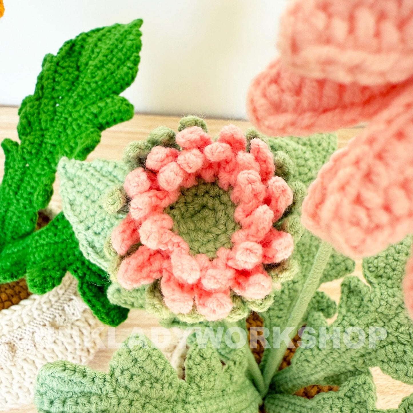 Handmade Crochet Daisy Pot: Gerbera Flower Arrangement