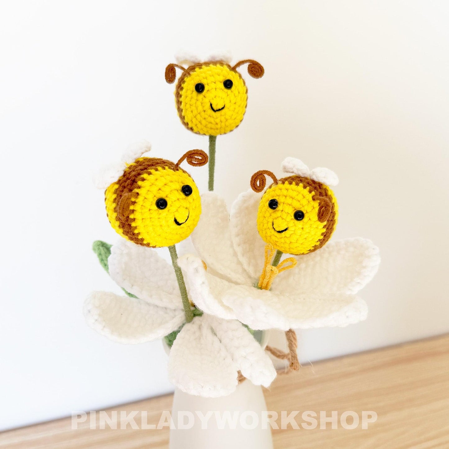 Crochet Bee on Stem: Handmade Yarn Insect Decor