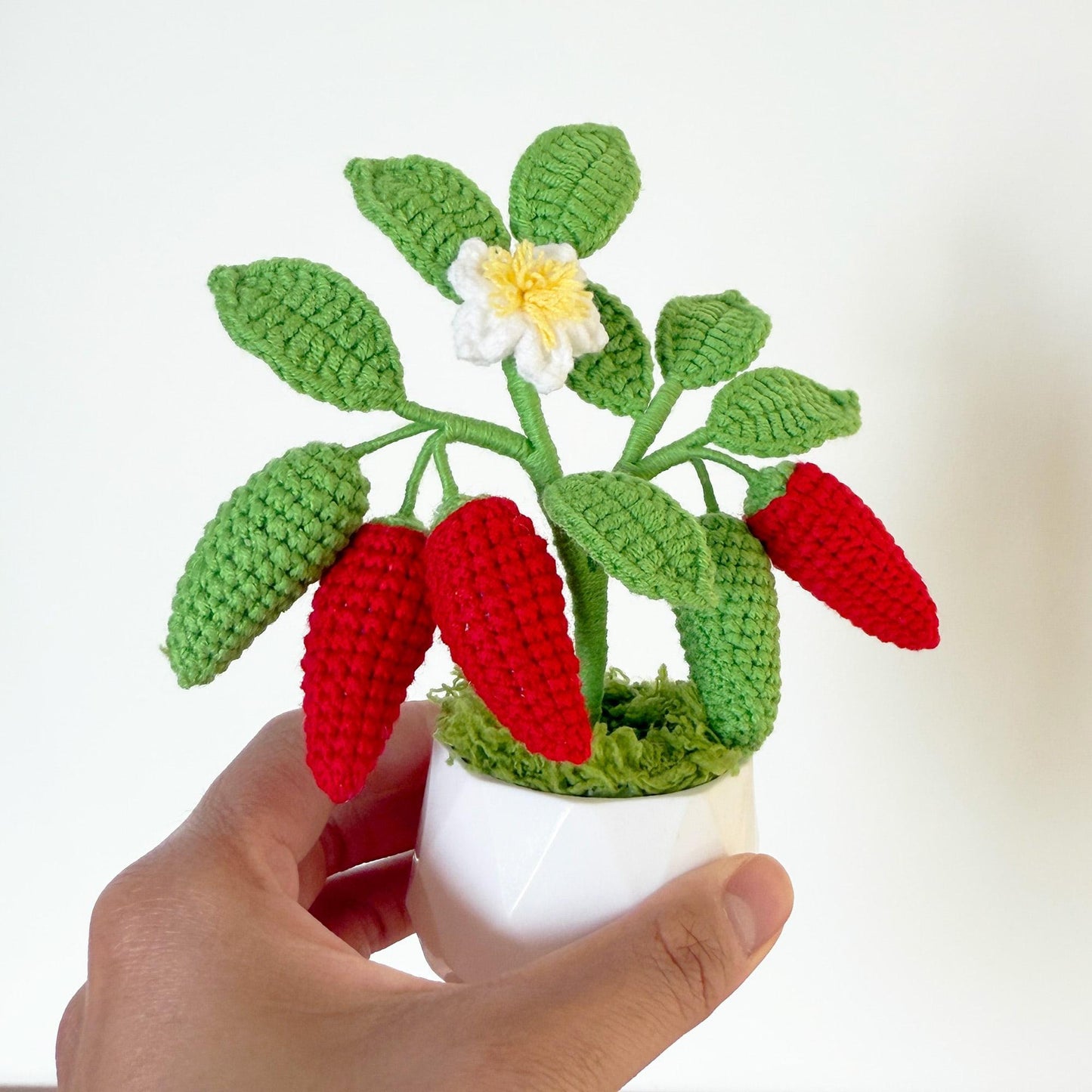 Handmade Crochet Chili Pepper Plant | Yarn Vegetable Decor