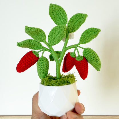 Handmade Crochet Chili Pepper Plant | Yarn Vegetable Decor
