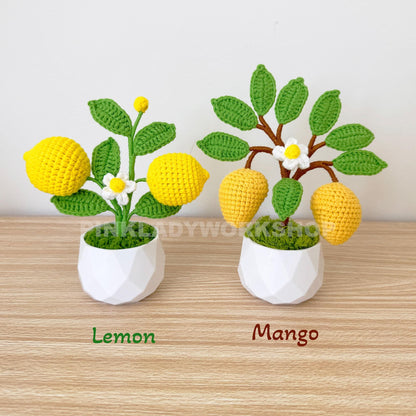 Crochet Fruit Pot Set: Handmade Yarn Plants, Kawaii Mini Decor