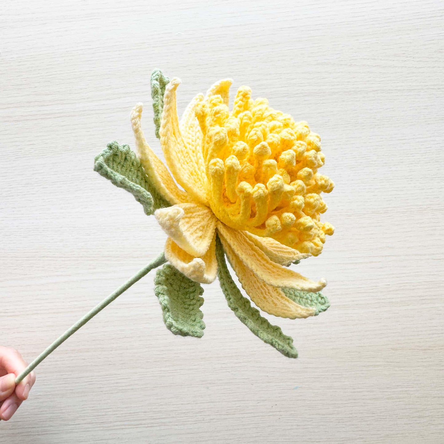 Handmade Crochet Chrysanthemum Stem (no vase): Fall Floral Decor, Yarn Flower
