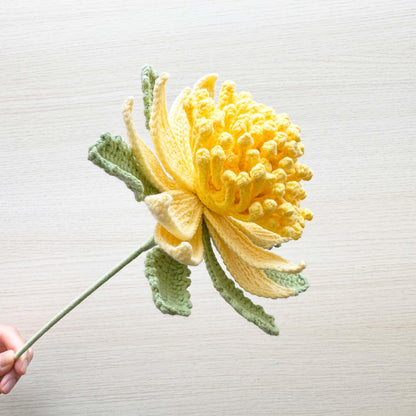 Handmade Crochet Chrysanthemum Stem (no vase): Fall Floral Decor, Yarn Flower