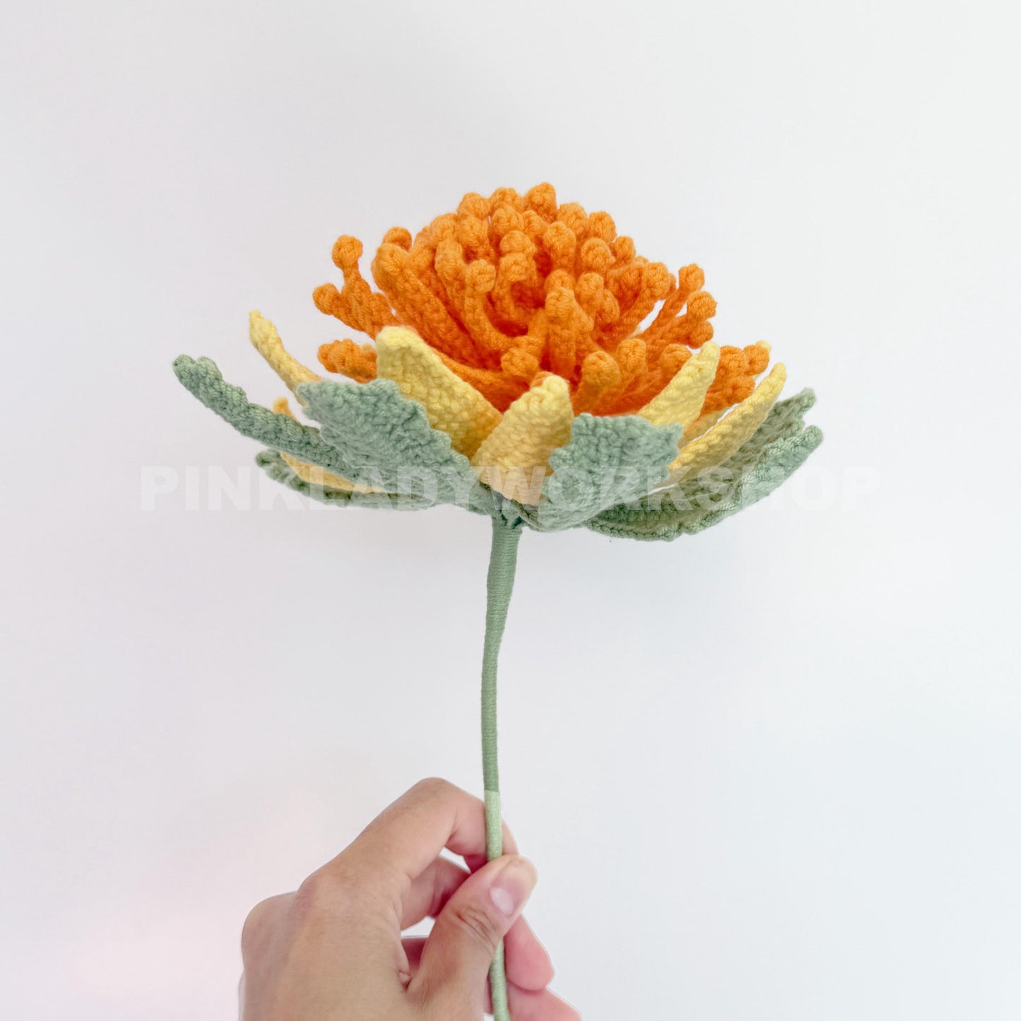 Handmade Crochet Chrysanthemum Stem (no vase): Fall Floral Decor, Yarn Flower