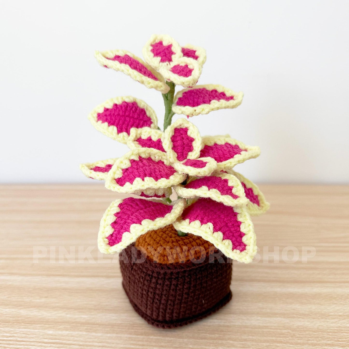 Handmade Crochet Coleus Plant Pot: Colorful Leaf Home Decor