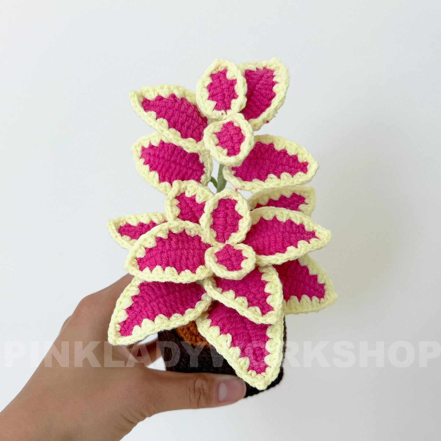 Handmade Crochet Coleus Plant Pot: Colorful Leaf Home Decor