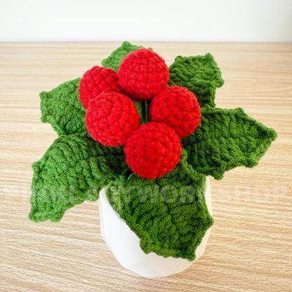 Crochet Holly Plant: Handmade Christmas Berries Decor