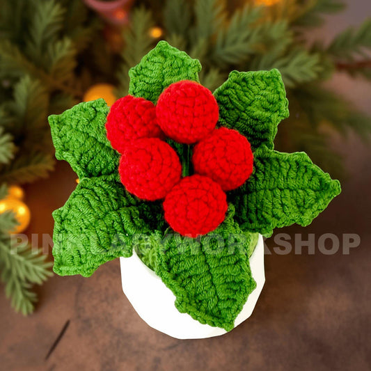 Crochet Holly Plant: Handmade Christmas Berries Decor