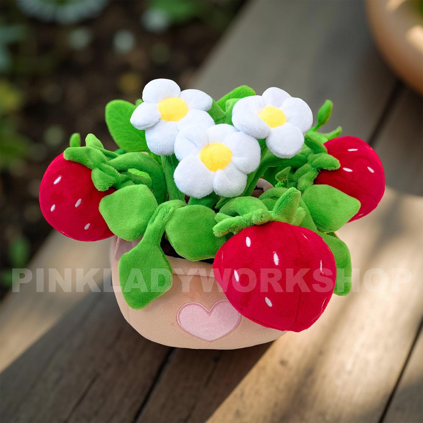 PinkLadyWorkshop Exclusive Pink Tulip | Daisy | Strawberry Pot Plush Toy: Stuffed Flower Bouquet