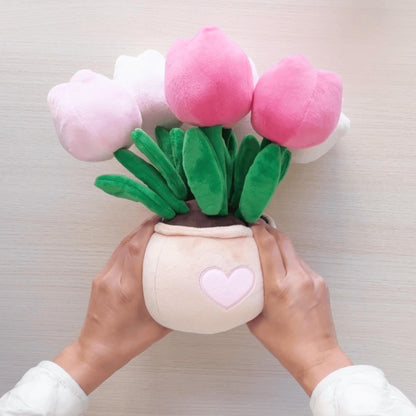 PinkLadyWorkshop Exclusive Pink Tulip | Daisy | Strawberry Pot Plush Toy: Stuffed Flower Bouquet