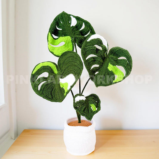 Crochet Monstera Plant | Handmade Crochet Leaves | Crochet Houseplant Decor | Monstera Leaf Pot | Crochet Indoor Plant Gift