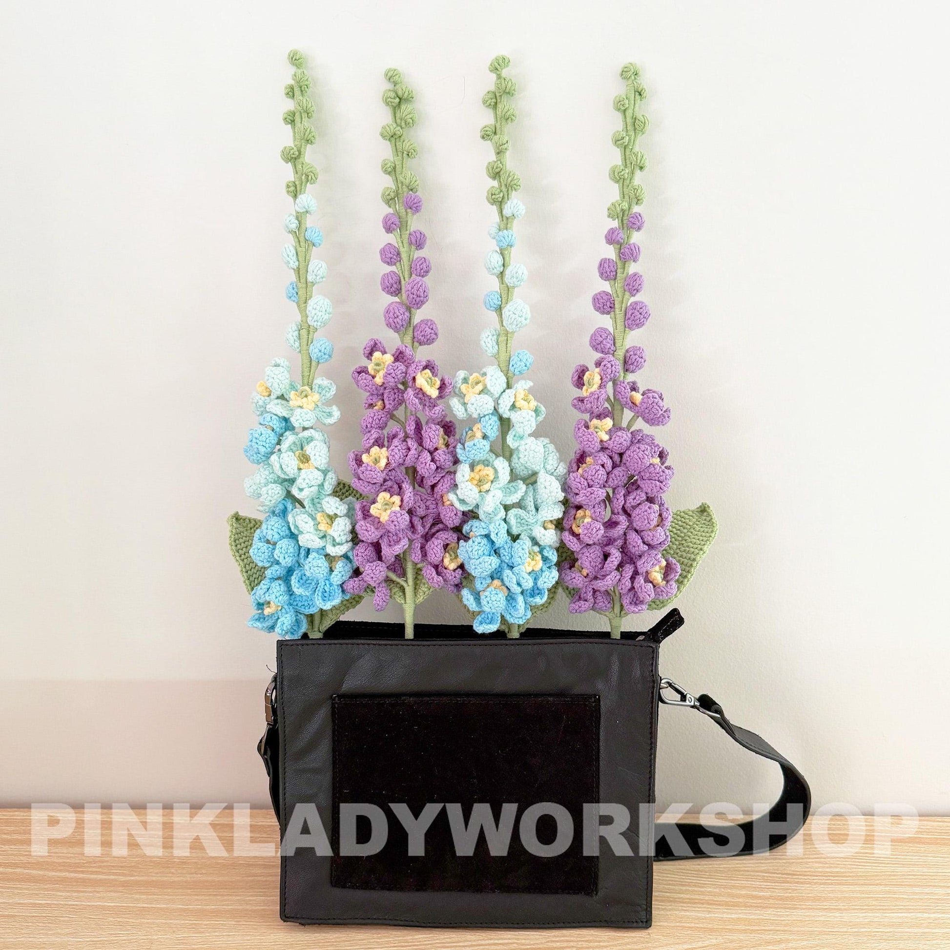 Handmade Crochet Delphinium Larkspur Flower Pot | Blue Floral Decor | Crochet Flowers | Cute Home Decor | Spring Gift | Desk Decoration