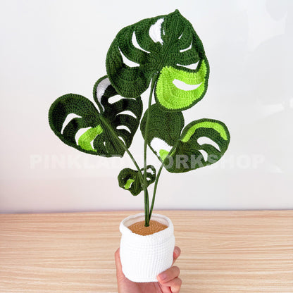 Crochet Monstera Plant | Handmade Crochet Leaves | Crochet Houseplant Decor | Monstera Leaf Pot | Crochet Indoor Plant Gift