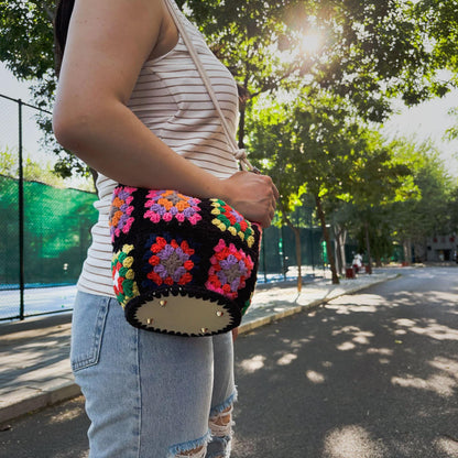 Handmade Crochet Granny Square Bag: Colorful Boho Crossbody Purse
