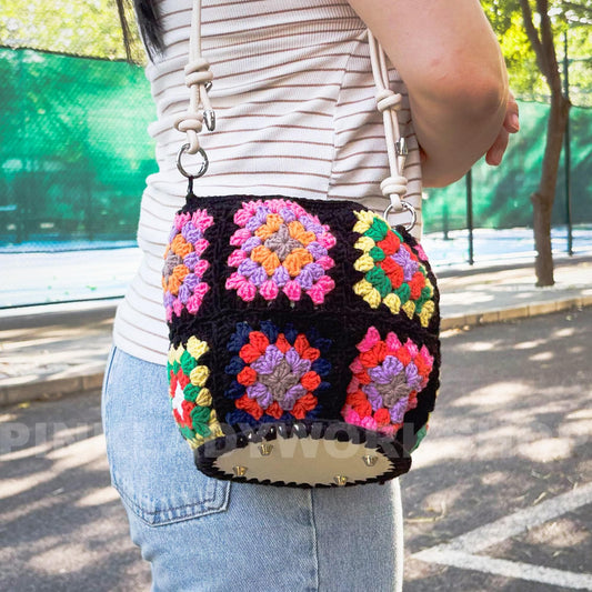 Handmade Crochet Granny Square Bag: Colorful Boho Crossbody Purse