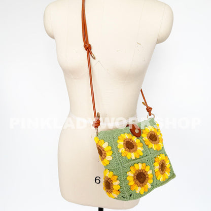 Handmade Crochet Sunflower Bag | Granny Square Crossbody Purse | Boho Shoulder Bag | Summer Festival Bag | Crochet Tote