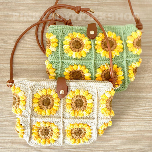 Handmade Crochet Sunflower Bag | Granny Square Crossbody Purse | Boho Shoulder Bag | Summer Festival Bag | Crochet Tote