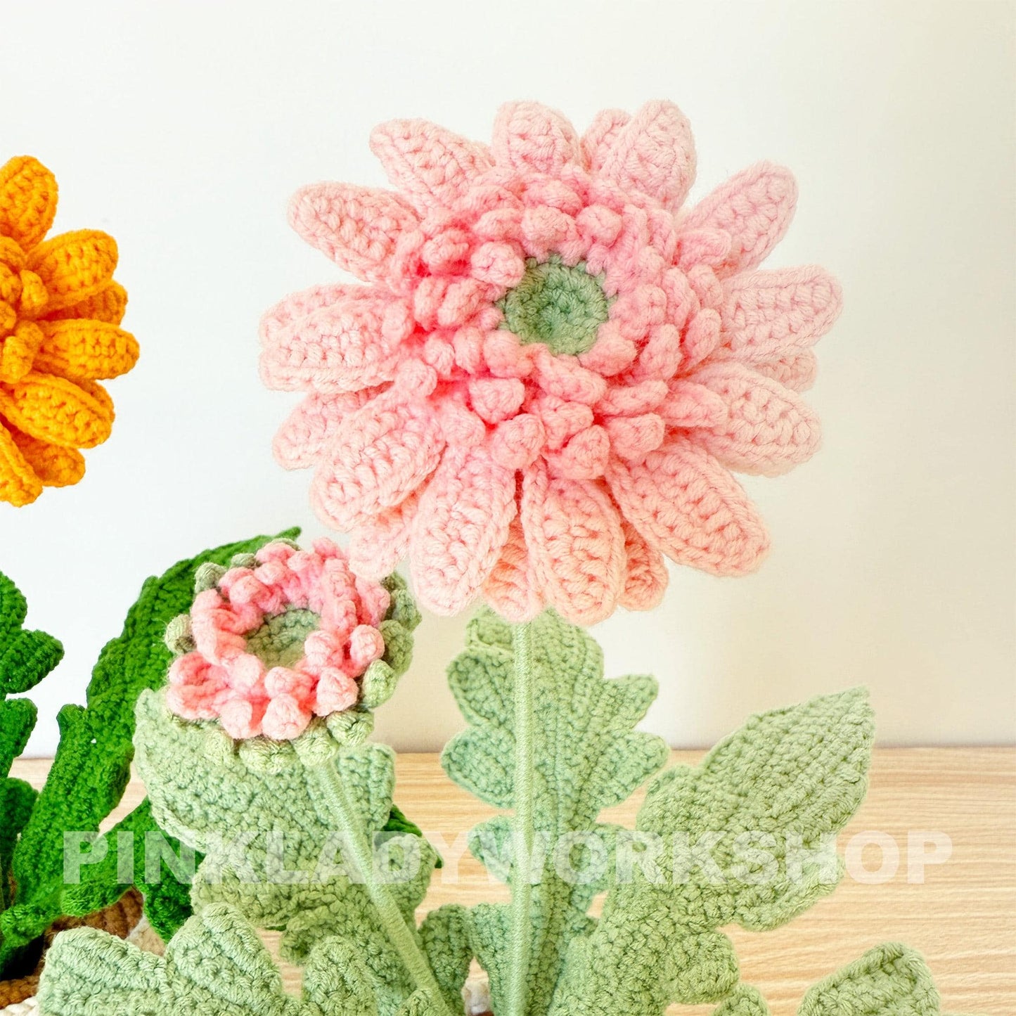 Handmade Crochet Daisy Pot: Gerbera Flower Arrangement