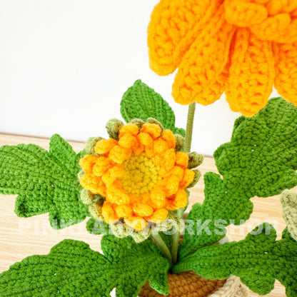 Handmade Crochet Daisy Pot: Gerbera Flower Arrangement